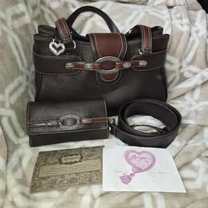 Vintage Brighton Brown Leather Shoulder Bag, Wallet, Belt Casual Set NIB NWT